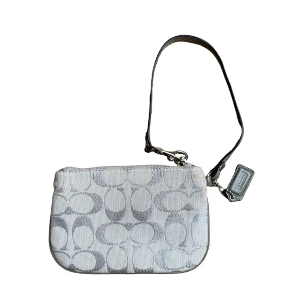 Coach White and Silver Signature Wristlet